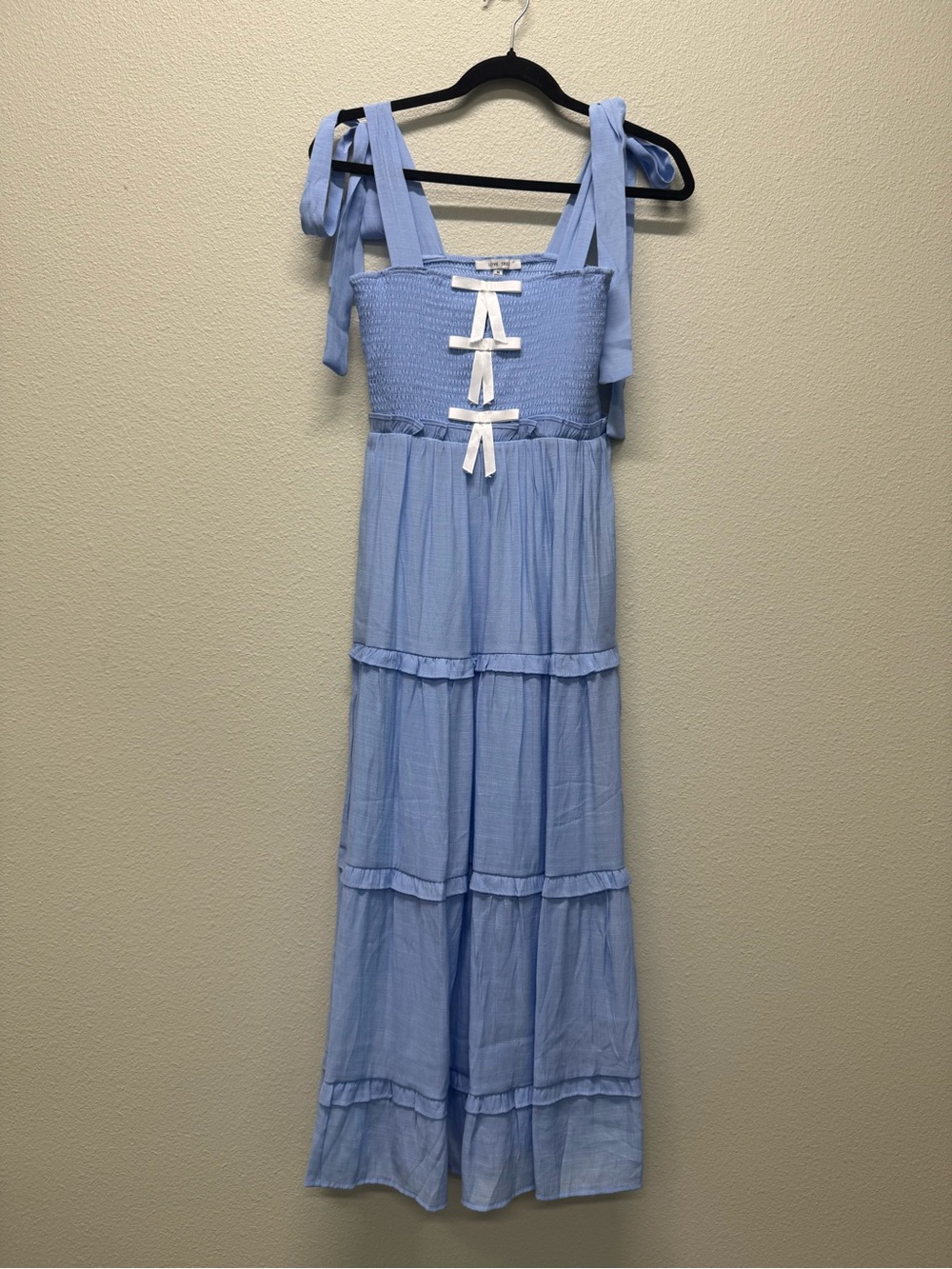 NWT Light Blue Tiered Maxi Dress with Bow Details, Summer Dresses, Multiple Size